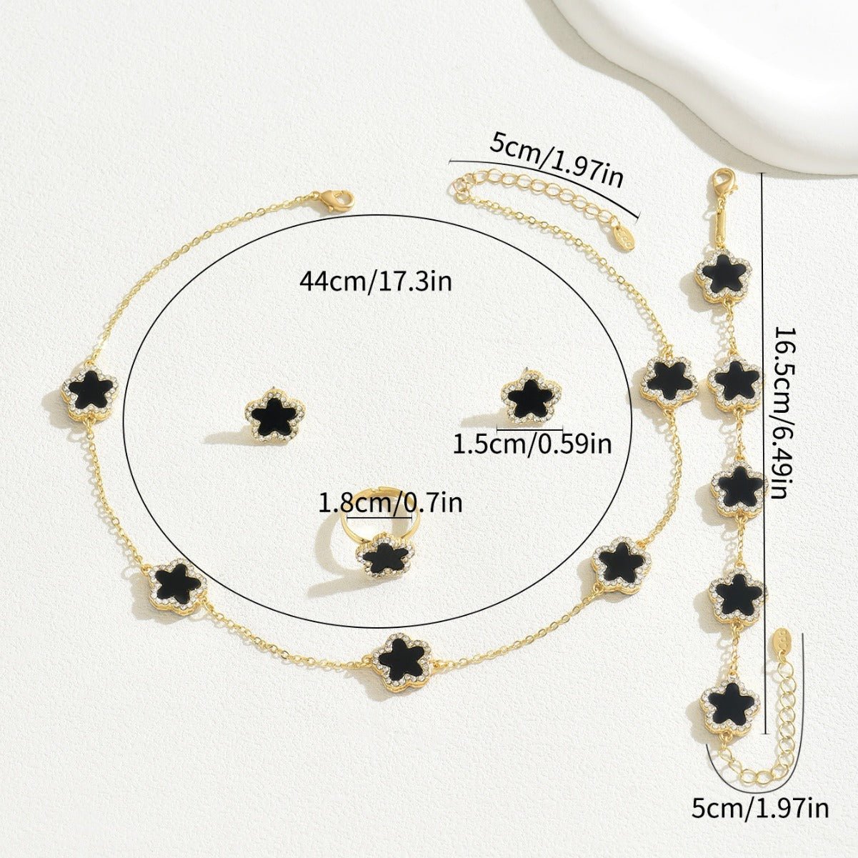 Parure bijoux femme 2026 motif floral zircone cubique collier bracelet bague Or. - IVOIRART.COM