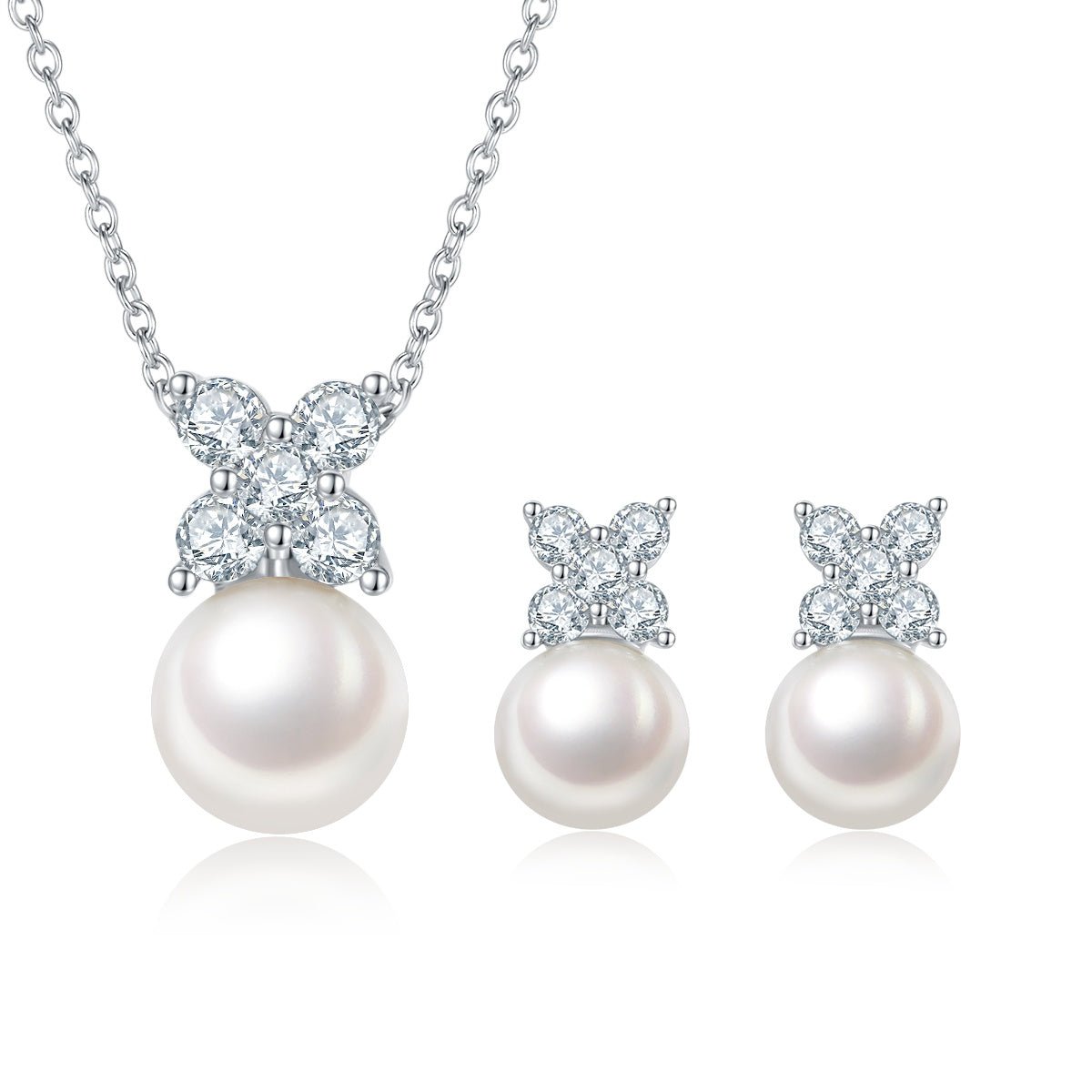 Parure collier boucles d’oreilles en perles naturelles d’eau douce, argent S925 plaqué platine 3,2g, papillon et fleurs - IVOIRART.COM