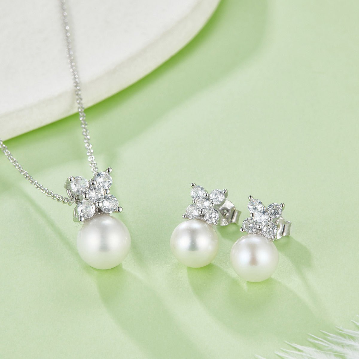 Parure collier boucles d’oreilles en perles naturelles d’eau douce, argent S925 plaqué platine 3,2g, papillon et fleurs - IVOIRART.COM