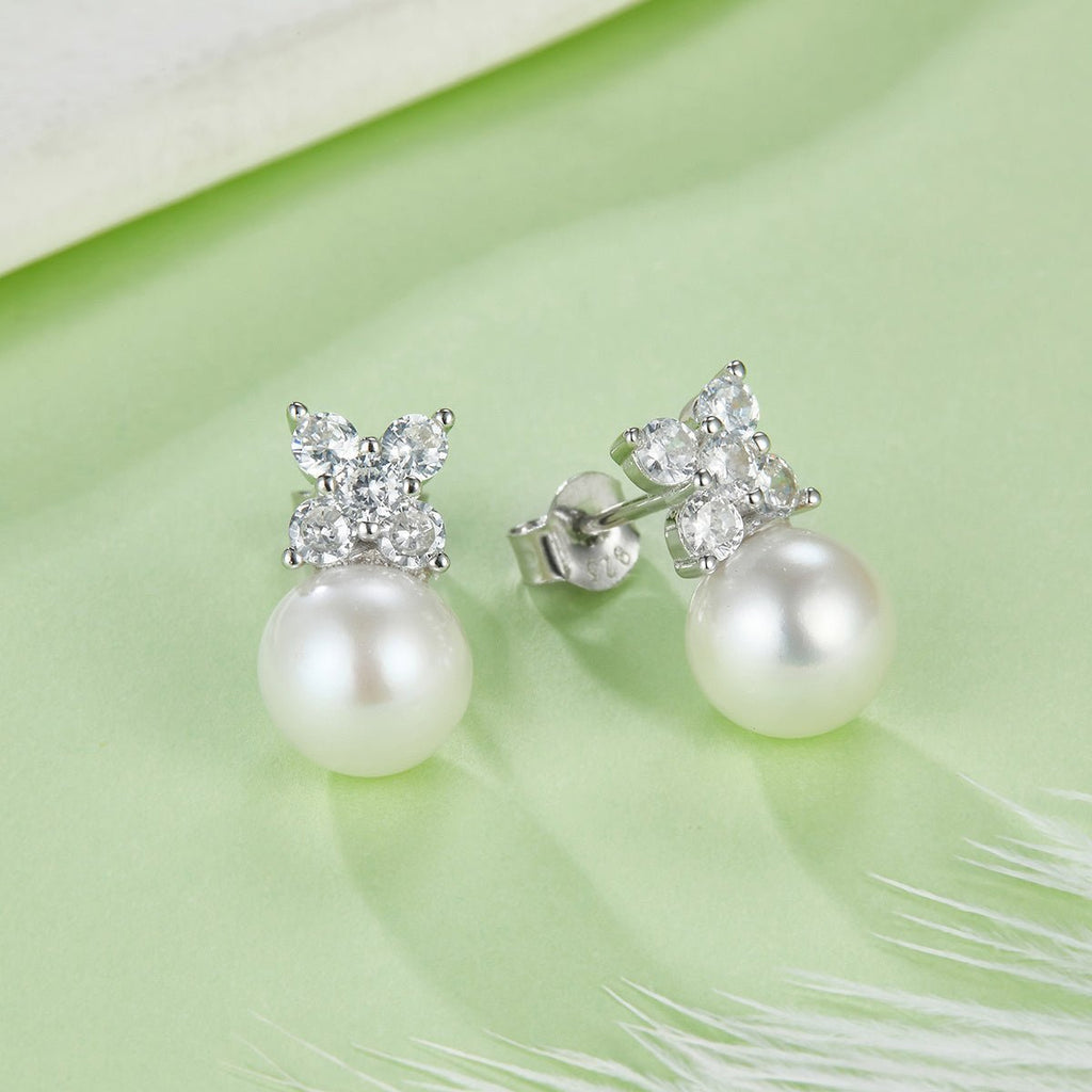 Parure collier boucles d’oreilles en perles naturelles d’eau douce, argent S925 plaqué platine 3,2g, papillon et fleurs - IVOIRART.COM