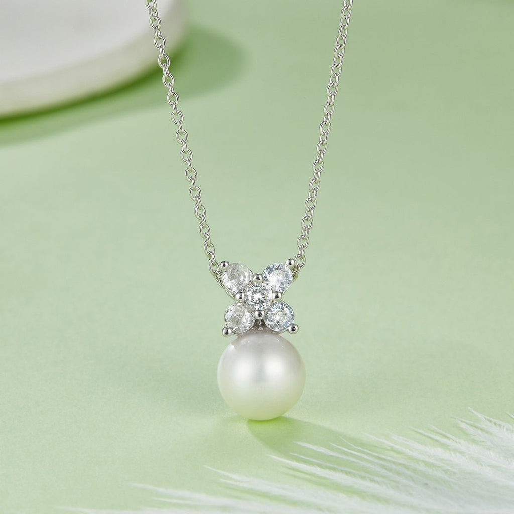 Parure collier boucles d’oreilles en perles naturelles d’eau douce, argent S925 plaqué platine 3,2g, papillon et fleurs - IVOIRART.COM