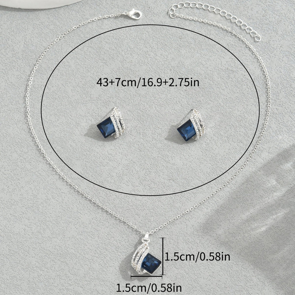 Parure coréenne géométrique cristal pour femme - collier strass et boucles oreilles. - IVOIRART.COM