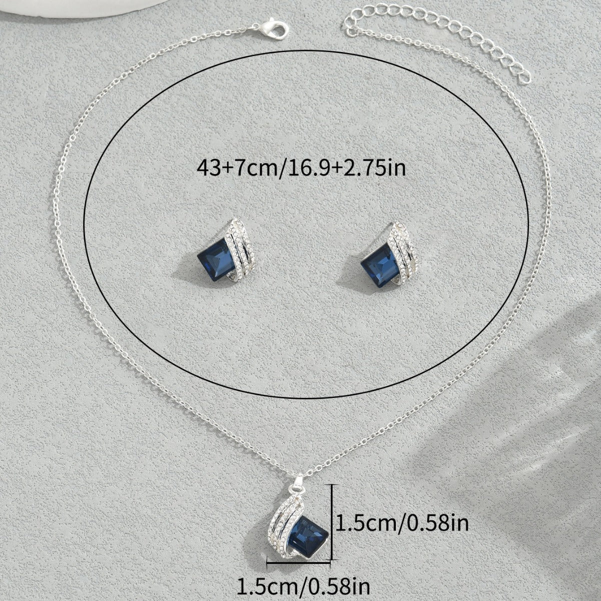 Parure coréenne géométrique cristal pour femme - collier strass et boucles oreilles. - IVOIRART.COM