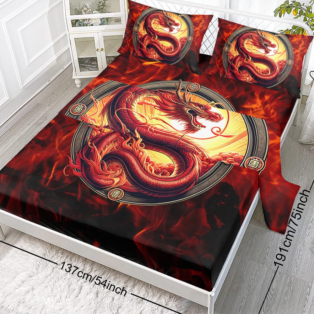 Parure de Draps à Dîner Dragon Rouge 3D pour Enfants Décoration Chambre - IVOIRART.COM