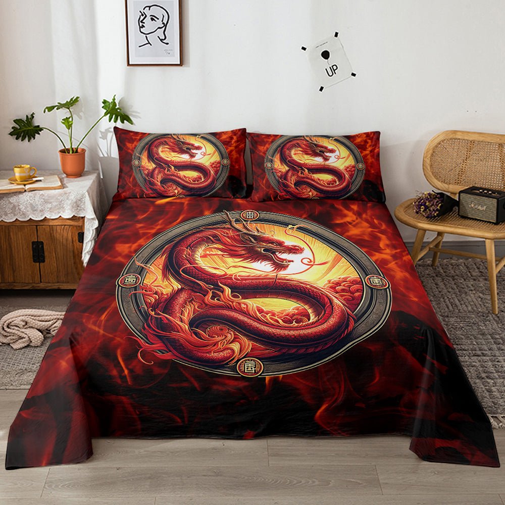 Parure de Draps à Dîner Dragon Rouge 3D pour Enfants Décoration Chambre - IVOIRART.COM