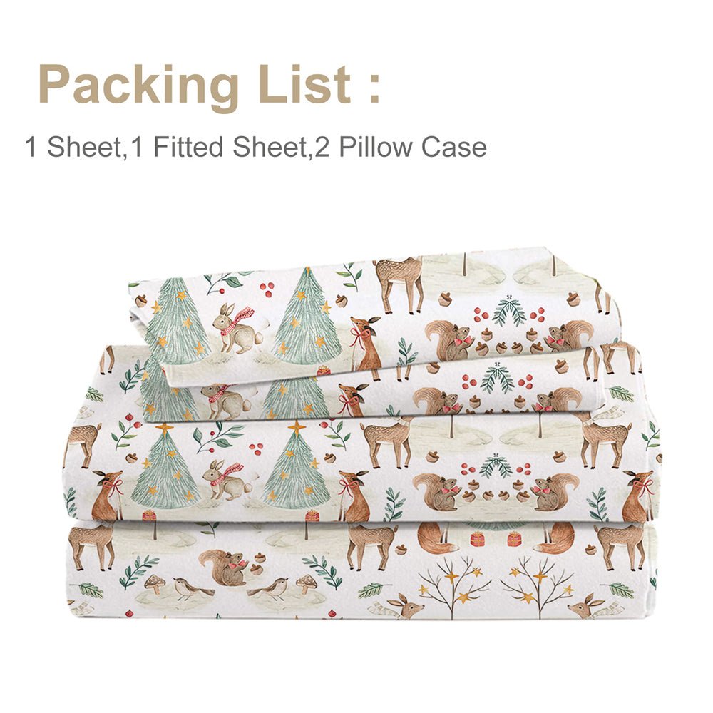 Parure de Draps Enfants - 4 Pièces Microfibre Douce Motifs Cerf et Renard, Draps Profonds Respirants, Animaux de la Forêt pour Garçons et Filles - IVOIRART.COM