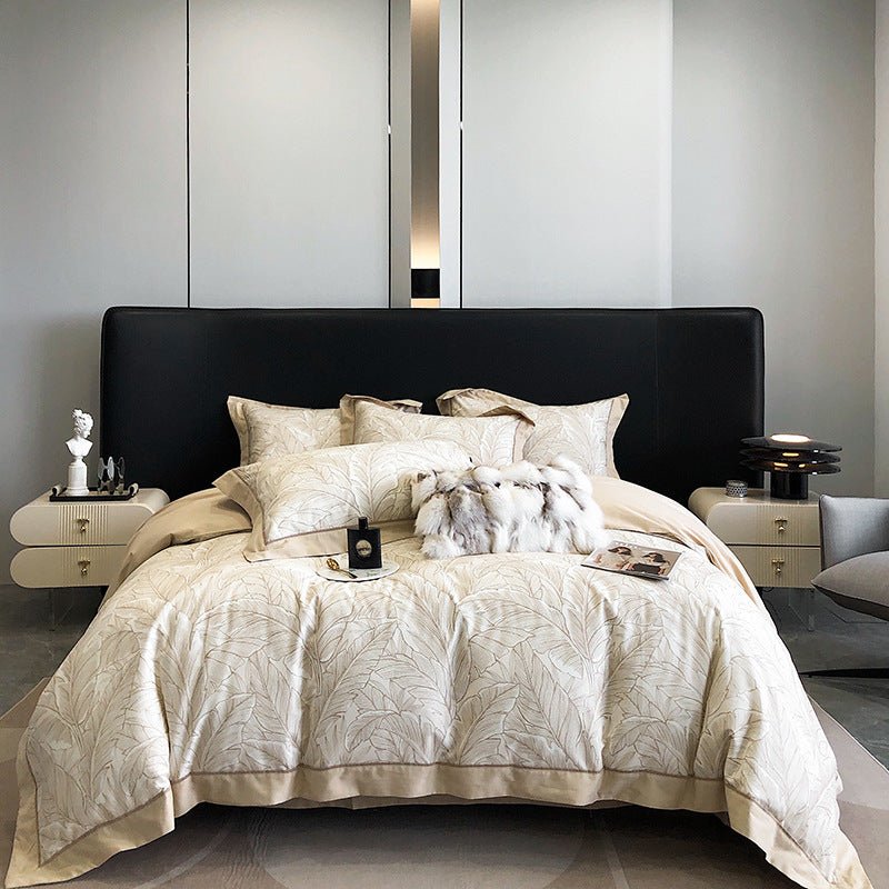 Parure de lit 4 pièces coton fibres longues imprimée - housse 200x230/220x240cm. - IVOIRART.COM