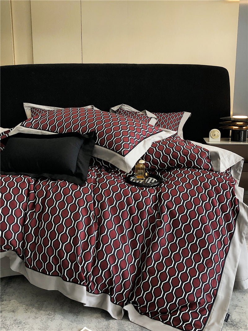 Parure de lit 4 pièces coton fibres longues imprimée - housse 200x230/220x240cm. - IVOIRART.COM