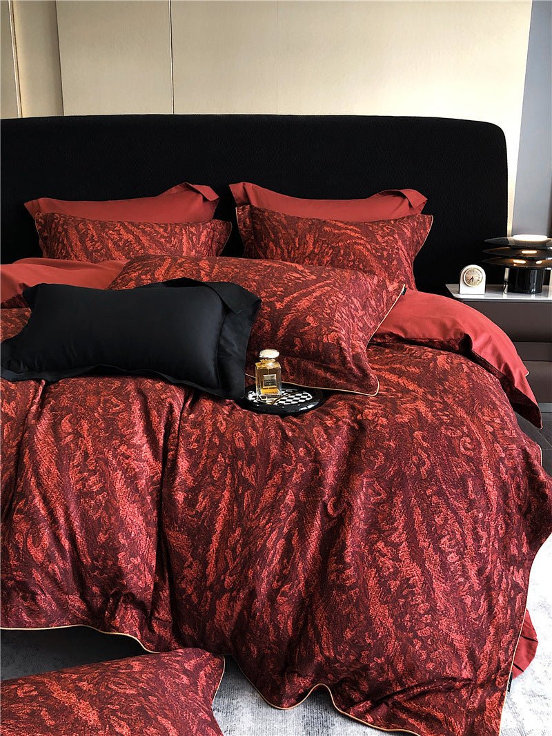 Parure de lit 4 pièces coton fibres longues imprimée - housse 200x230/220x240cm. - IVOIRART.COM