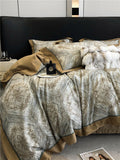 Parure de lit 4 pièces coton fibres longues imprimée - housse 200x230/220x240cm. - IVOIRART.COM
