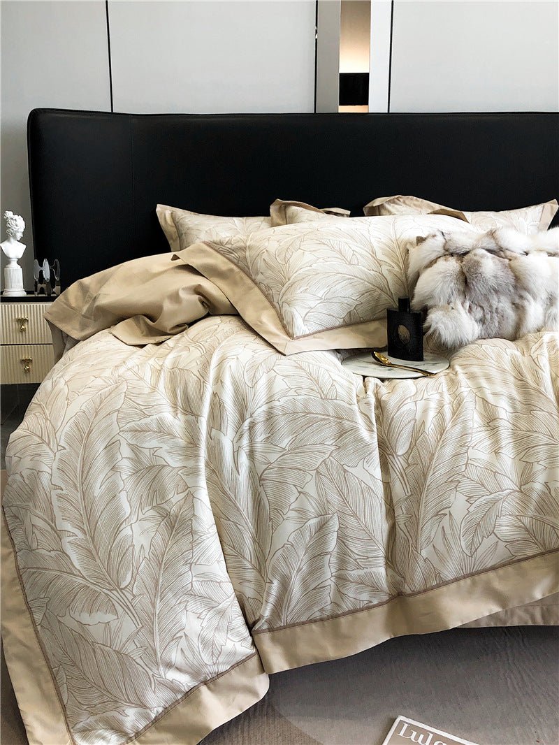 Parure de lit 4 pièces coton fibres longues imprimée - housse 200x230/220x240cm. - IVOIRART.COM