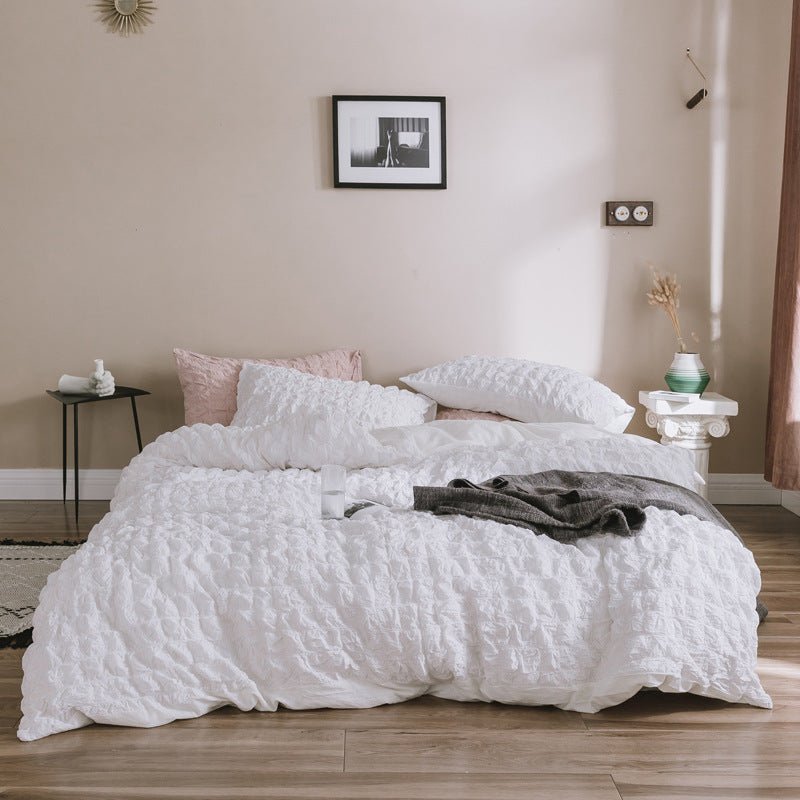 Parure de lit 4 pièces filles en coton seersucker motif coeur style coreen 1.5-2m - IVOIRART.COM