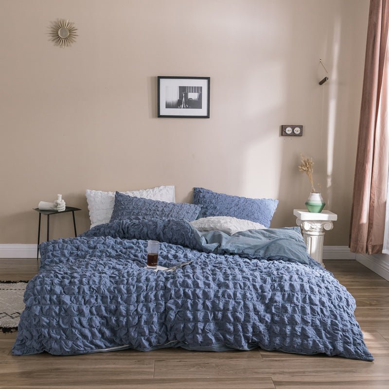 Parure de lit 4 pièces filles en coton seersucker motif coeur style coreen 1.5-2m - IVOIRART.COM