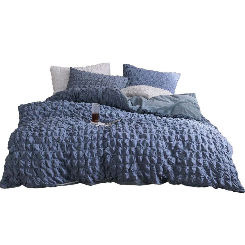 Parure de lit 4 pièces filles en coton seersucker motif coeur style coreen 1.5-2m - IVOIRART.COM