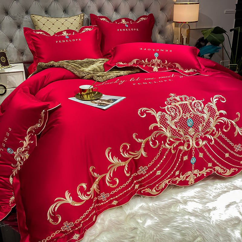 Parure de lit 4 pièces Ice Silk en coton, style jacquard, housse et draps200x230 - IVOIRART.COM