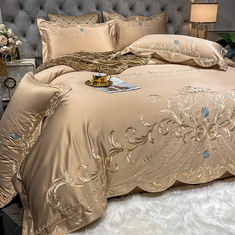 Parure de lit 4 pièces Ice Silk en coton, style jacquard, housse et draps200x230 - IVOIRART.COM