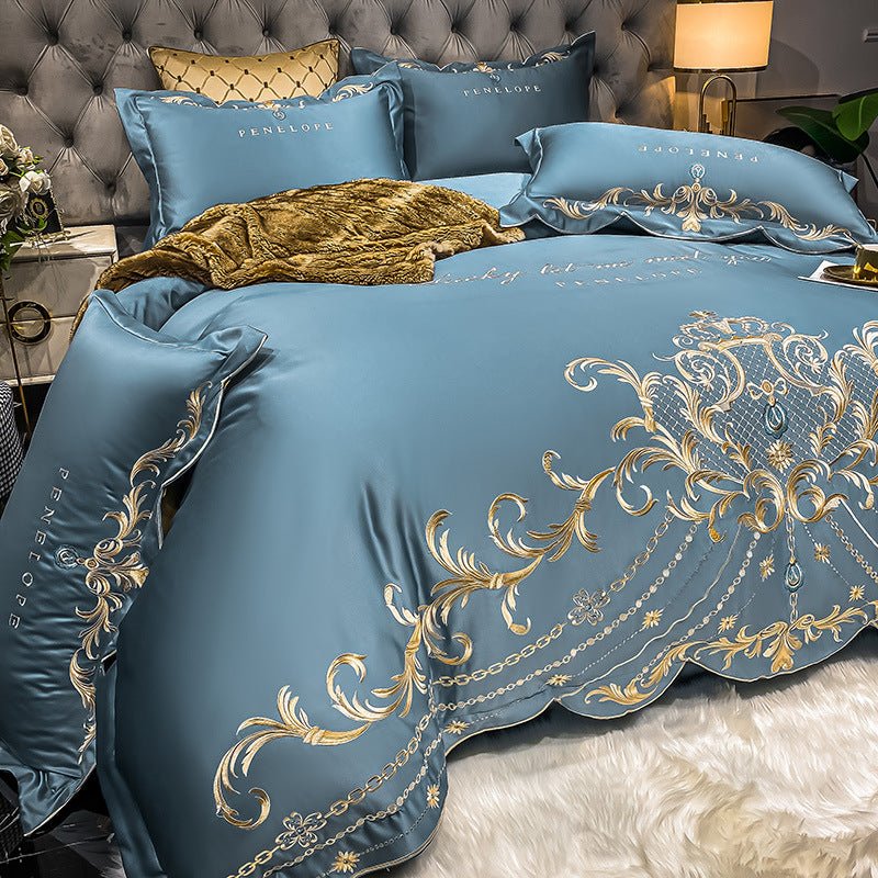 Parure de lit 4 pièces Ice Silk en coton, style jacquard, housse et draps200x230 - IVOIRART.COM