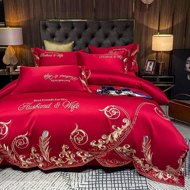 Parure de lit 4 pièces Ice Silk en coton, style jacquard, housse et draps200x230 - IVOIRART.COM