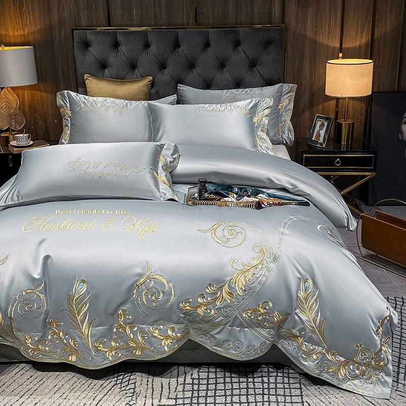 Parure de lit 4 pièces Ice Silk en coton, style jacquard, housse et draps200x230 - IVOIRART.COM