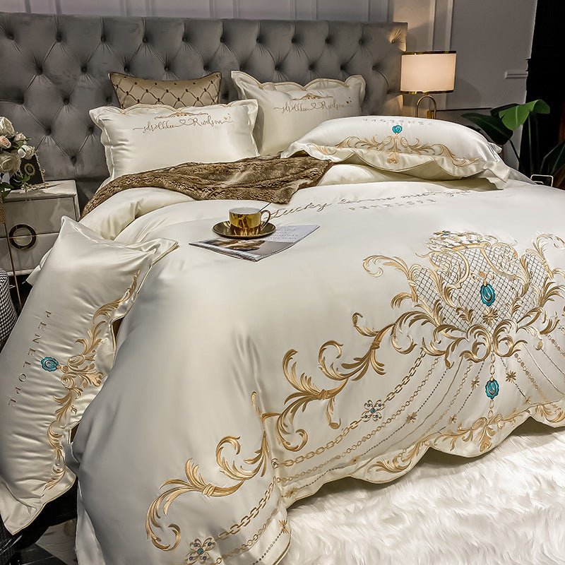 Parure de lit 4 pièces Ice Silk en coton, style jacquard, housse et draps200x230 - IVOIRART.COM