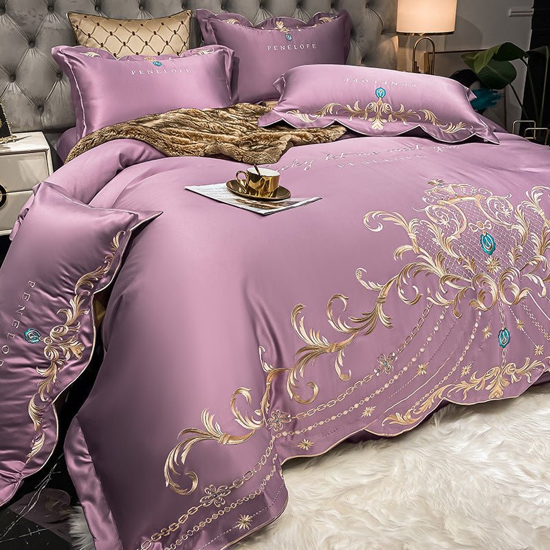 Parure de lit 4 pièces Ice Silk en coton, style jacquard, housse et draps200x230 - IVOIRART.COM