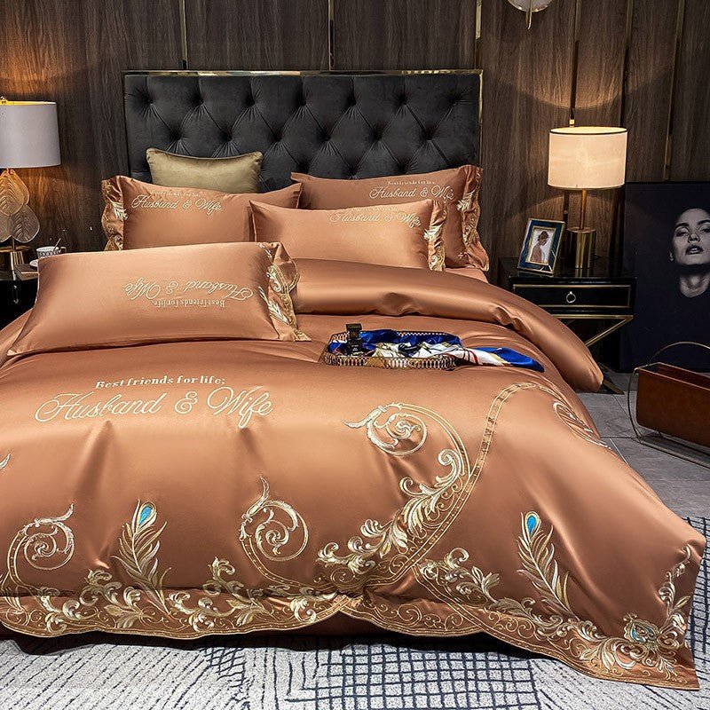 Parure de lit 4 pièces Ice Silk en coton, style jacquard, housse et draps200x230 - IVOIRART.COM