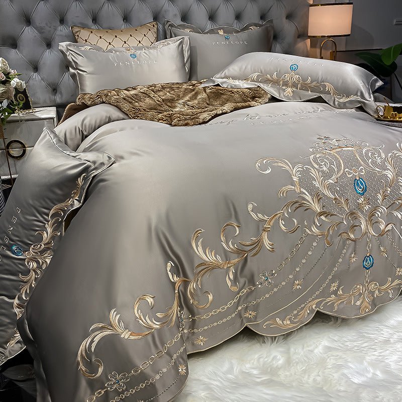 Parure de lit 4 pièces Ice Silk en coton, style jacquard, housse et draps200x230 - IVOIRART.COM
