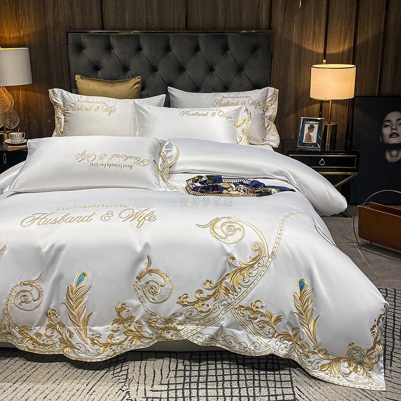 Parure de lit 4 pièces Ice Silk en coton, style jacquard, housse et draps200x230 - IVOIRART.COM