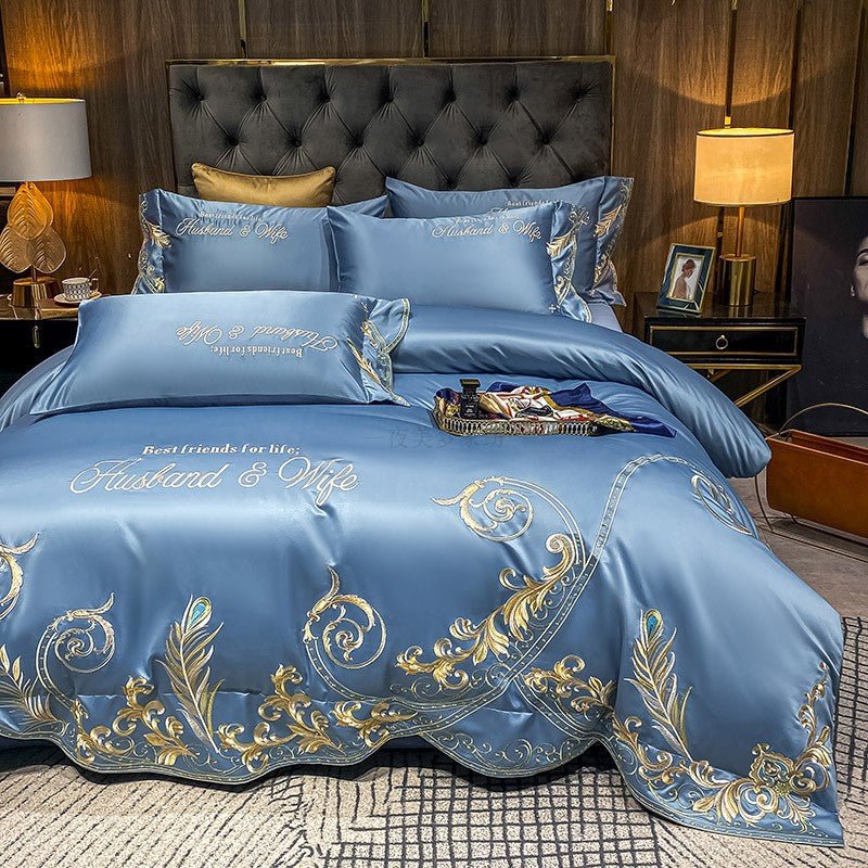 Parure de lit 4 pièces Ice Silk en coton, style jacquard, housse et draps200x230 - IVOIRART.COM