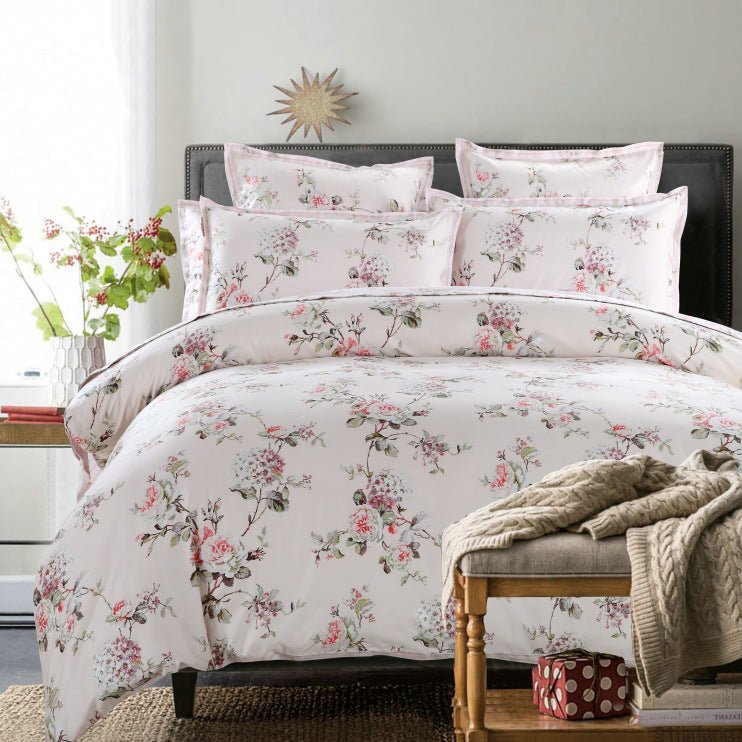 Parure de lit en coton pur 100% - tissage sergé, imprimé floral, doux et élégant - IVOIRART.COM