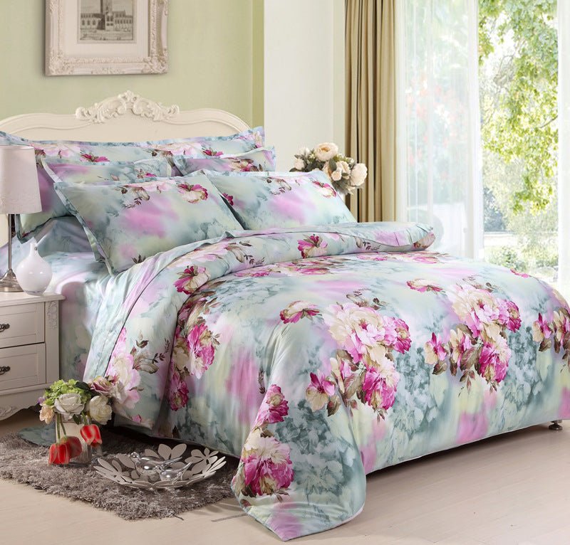 Parure de lit en coton pur 100% - tissage sergé, imprimé floral, doux et élégant - IVOIRART.COM