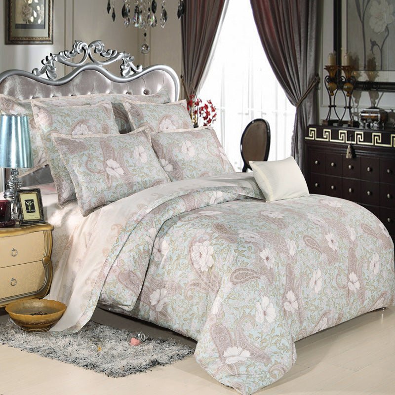 Parure de lit en coton pur 100% - tissage sergé, imprimé floral, doux et élégant - IVOIRART.COM