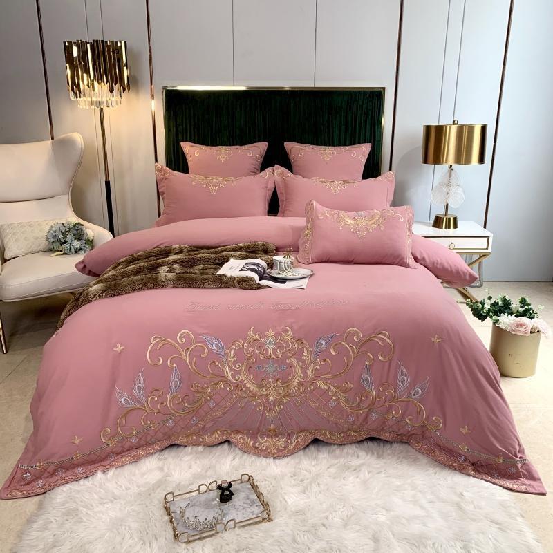 Parure de lit luxe européenne en coton et broderie de soie, 4 pièces haut de gamme - IVOIRART.COM