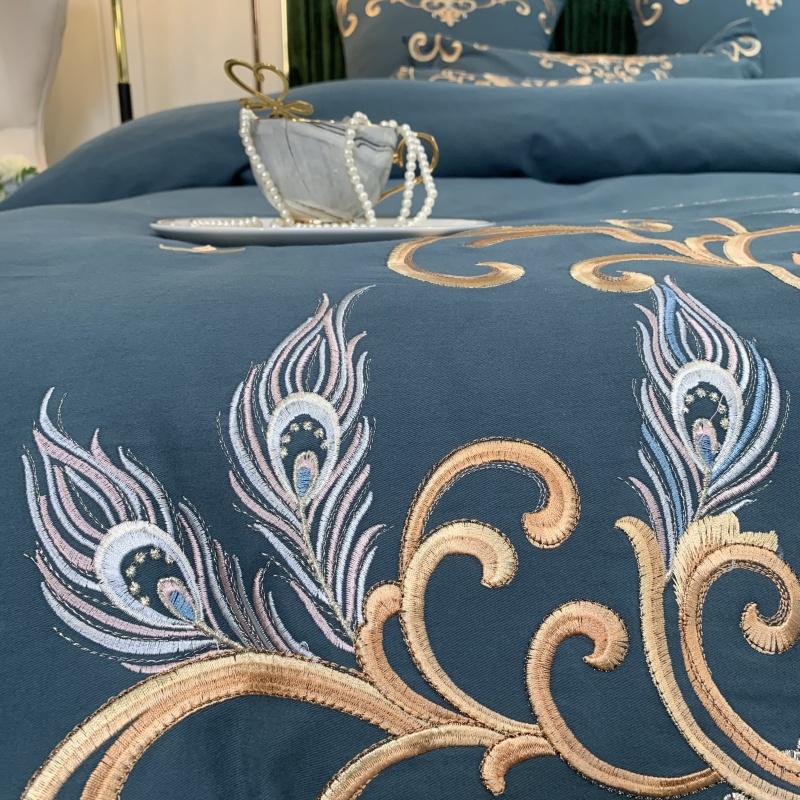 Parure de lit luxe européenne en coton et broderie de soie, 4 pièces haut de gamme - IVOIRART.COM