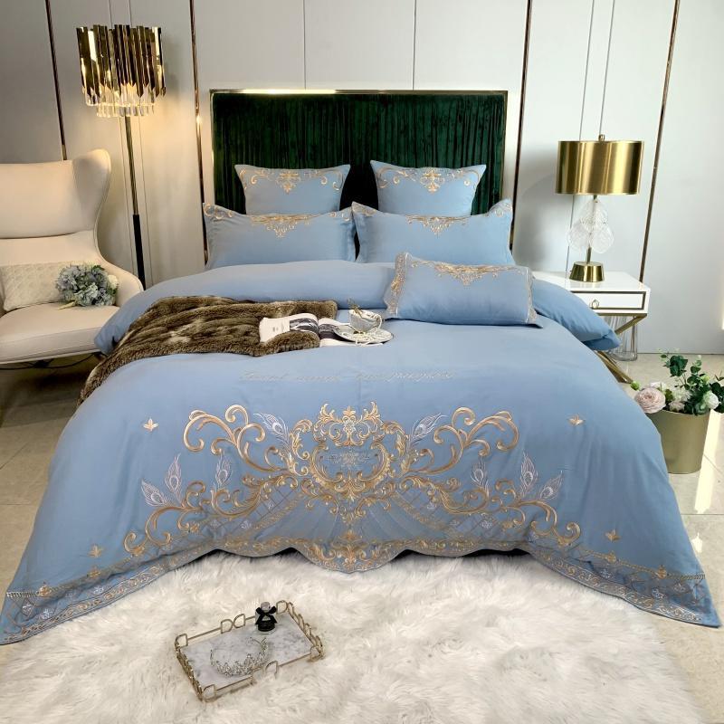 Parure de lit luxe européenne en coton et broderie de soie, 4 pièces haut de gamme - IVOIRART.COM