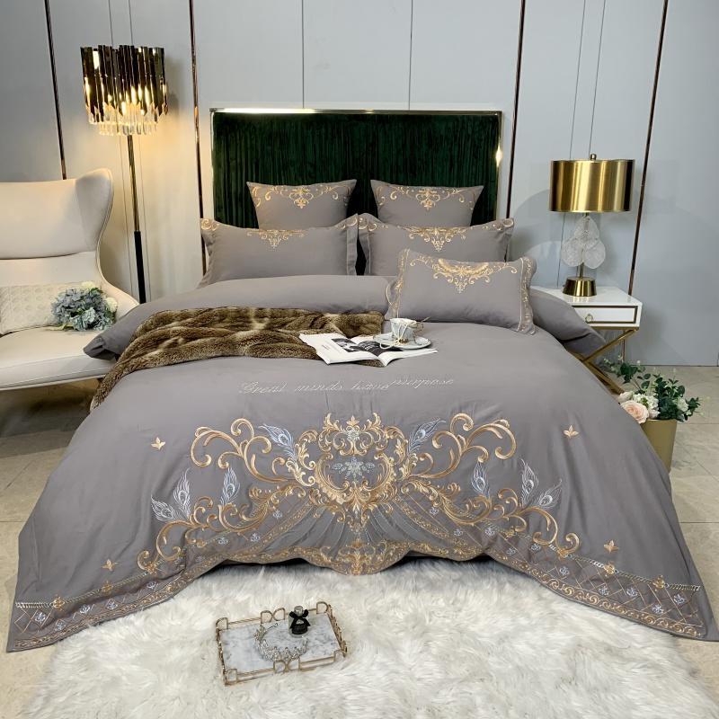 Parure de lit luxe européenne en coton et broderie de soie, 4 pièces haut de gamme - IVOIRART.COM