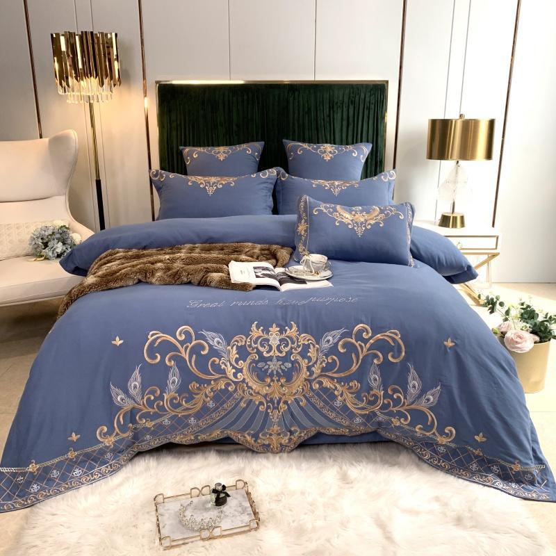 Parure de lit luxe européenne en coton et broderie de soie, 4 pièces haut de gamme - IVOIRART.COM
