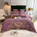 Parure de lit luxe européenne en coton et broderie de soie, 4 pièces haut de gamme - IVOIRART.COM