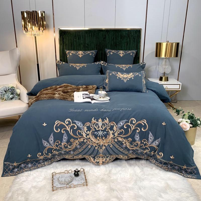 Parure de lit luxe européenne en coton et broderie de soie, 4 pièces haut de gamme - IVOIRART.COM