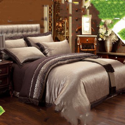 Parure de lit luxe Ice Silk Jacquard coton-lin européenne 4 pièces motif floral. - IVOIRART.COM