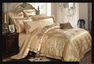 Parure de lit luxe Ice Silk Jacquard coton-lin européenne 4 pièces motif floral. - IVOIRART.COM