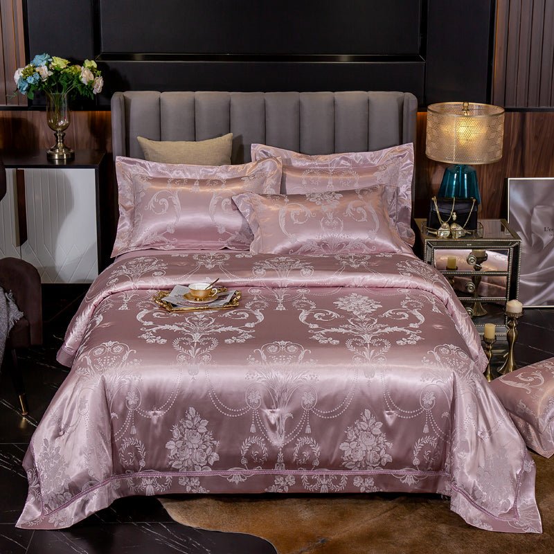 Parure de lit luxe Ice Silk Jacquard coton-lin européenne 4 pièces motif floral. - IVOIRART.COM