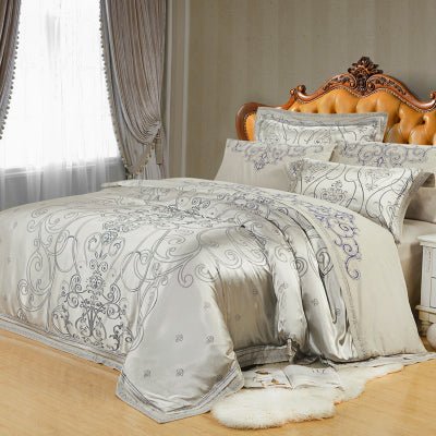 Parure de lit luxe Ice Silk Jacquard coton-lin européenne 4 pièces motif floral. - IVOIRART.COM