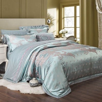 Parure de lit luxe Ice Silk Jacquard coton-lin européenne 4 pièces motif floral. - IVOIRART.COM