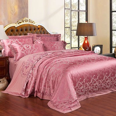 Parure de lit luxe Ice Silk Jacquard coton-lin européenne 4 pièces motif floral. - IVOIRART.COM