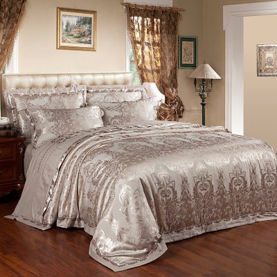 Parure de lit luxe Ice Silk Jacquard coton-lin européenne 4 pièces motif floral. - IVOIRART.COM