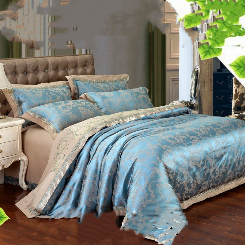 Parure de lit luxe Ice Silk Jacquard coton-lin européenne 4 pièces motif floral. - IVOIRART.COM