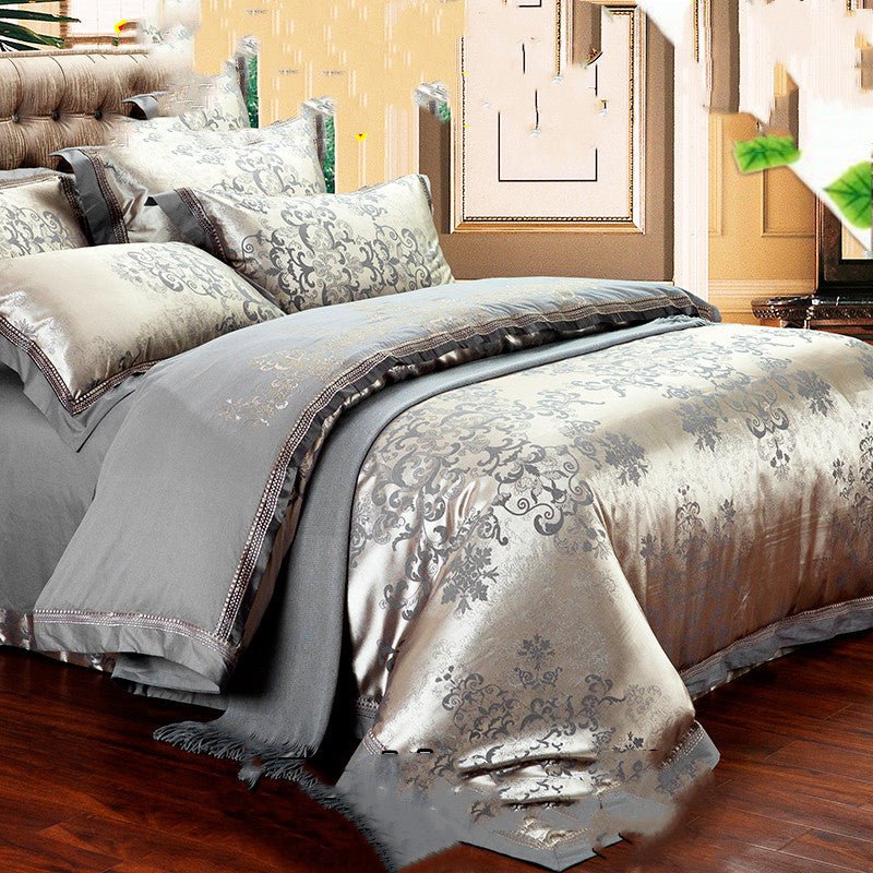 Parure de lit luxe Ice Silk Jacquard coton-lin européenne 4 pièces motif floral. - IVOIRART.COM