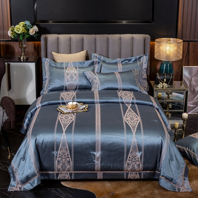 Parure de lit luxe Ice Silk Jacquard coton-lin européenne 4 pièces motif floral. - IVOIRART.COM