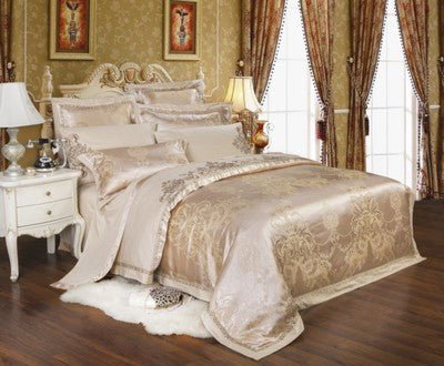 Parure de lit luxe Ice Silk Jacquard coton-lin européenne 4 pièces motif floral. - IVOIRART.COM